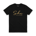 She Village Script Tee — Black / Gold