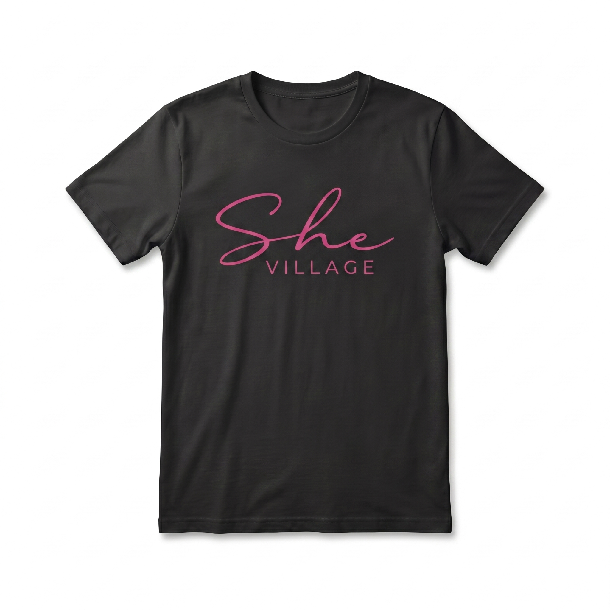 She Village Script Tee — Black / Pink