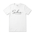 She Village Script Tee — White / Black