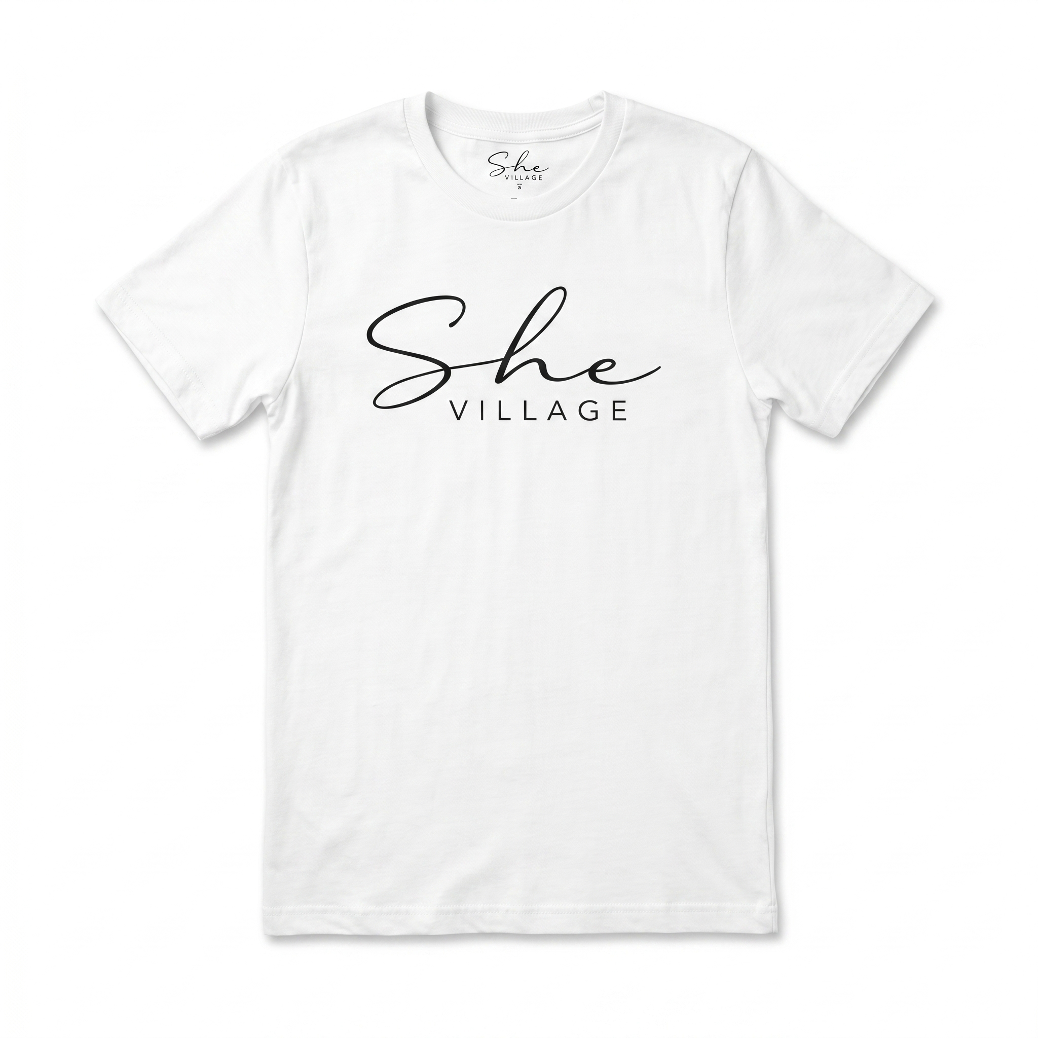 She Village Script Tee — White / Black