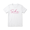 She Village Script Tee — White / Pink