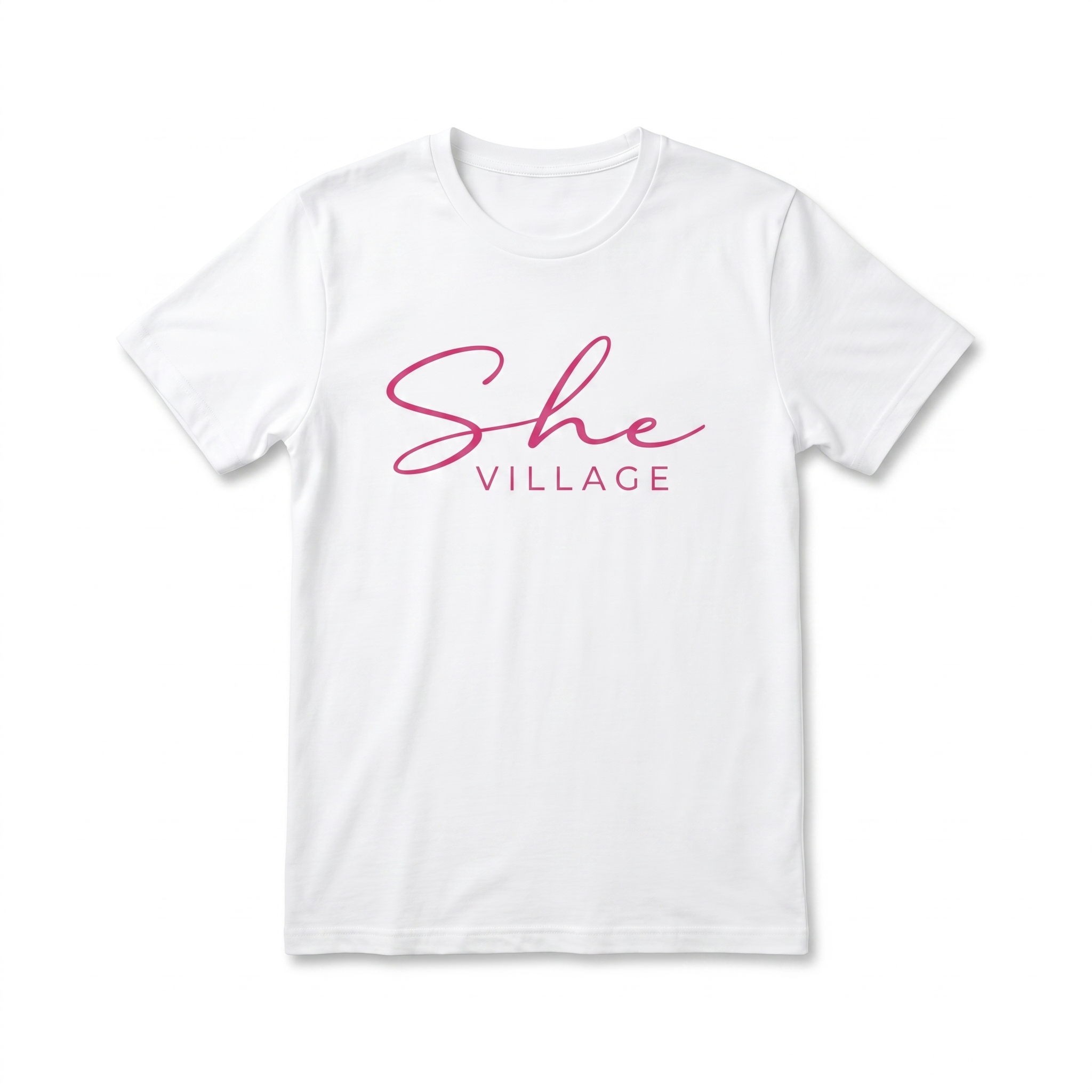She Village Script Tee — White / Pink