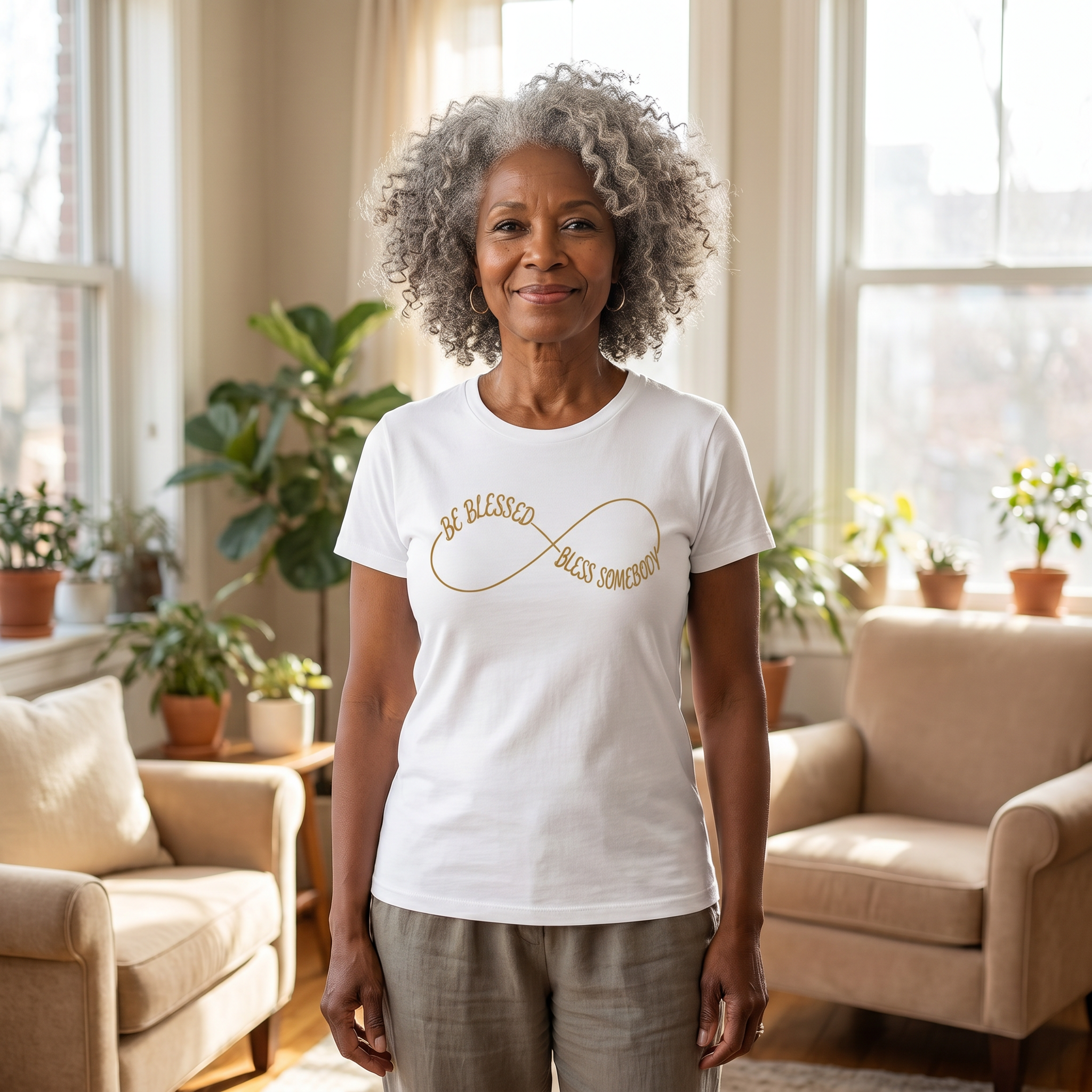 Be Blessed, Bless Somebody Tee — White / Gold